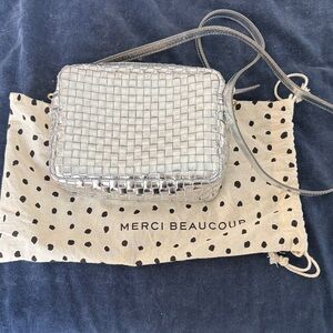 Clare V. Midi Sac in Silver Specchio Woven Checker